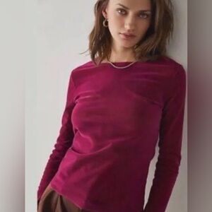 💕💕💕Free People Intimately Free Garnet Velvet/mesh Long Sleeve Top Size S NW…